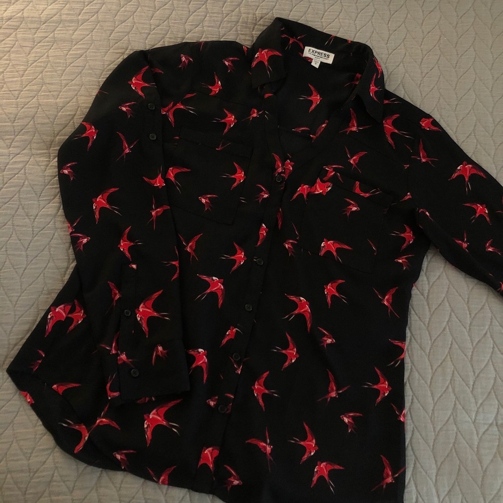 Express Slim Fit Portofino Shirt in Red Birds